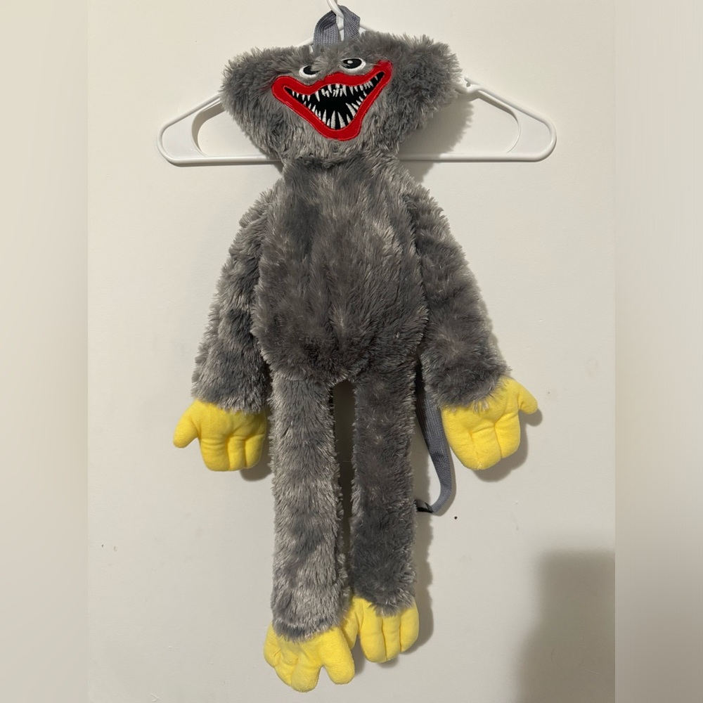 Poppy Playtime Huggy Wuggy Grey Plush Backpack w/ Back Zipper Pocket